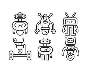 humanoid robot icons set line illustration