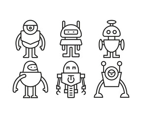 humanoid robot icons set line illustration