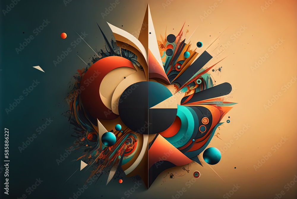 Poster Abstract shapes retro composition in 20s avantrgarde or futurism style. Retro background with surreal mindbending figures. Generated AI.