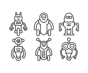 Fototapeta premium cartoon robot icons set line illustration