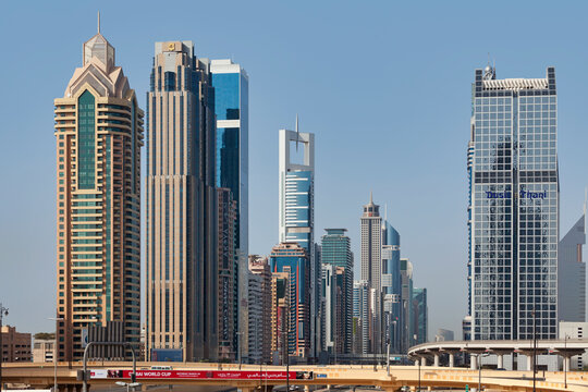 Skyscrapers alongside Sheikh Zayed Road in Dubai