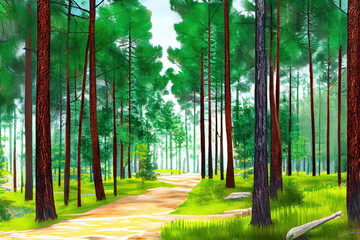 pine forest panorama in summer. Generative Ai