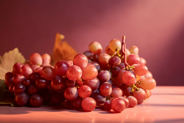 tasty and juicy red grapes, vine isolated on a light purple background, created with generative ai