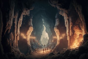 ancient hidden city inside the cave. Generative AI.