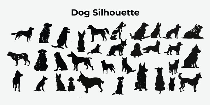 set of silhouettes of Dog.Dog Silhouettes clipart vector.Dog silhouette bundle.Dog silhouette in isolated background.