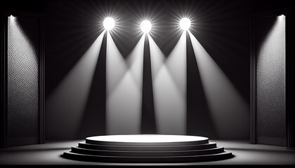 Obraz premium Empty modern music program event stage with modern spotlights foggy stage Ai generated image