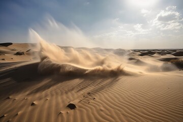 Fototapeta na wymiar Artistic strong wind in a desert landscape 