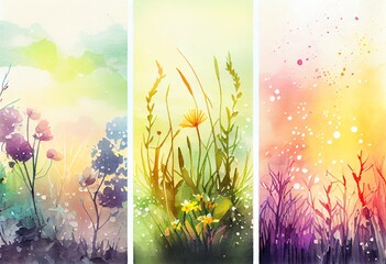 Obraz na płótnie Canvas Watercolor Illustration of a Spring, Easter And Summer Meadow With Beautiful Bokeh. Generative AI