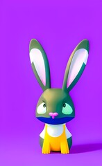 Small cute bunny toy on isolated background. AI-generated digital illustration