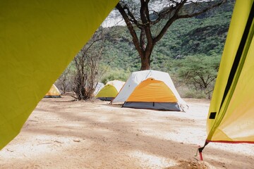 Tents in a campsite in the forest at Samburu in Marsabit, Kenya