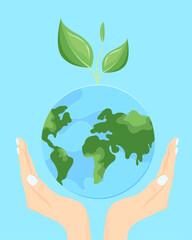 Hands holding planet Earth. Caring for environment, ecology concept.Earth day.