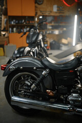 Naklejka na ściany i meble Image of new motorcycle in shop store or biker garage