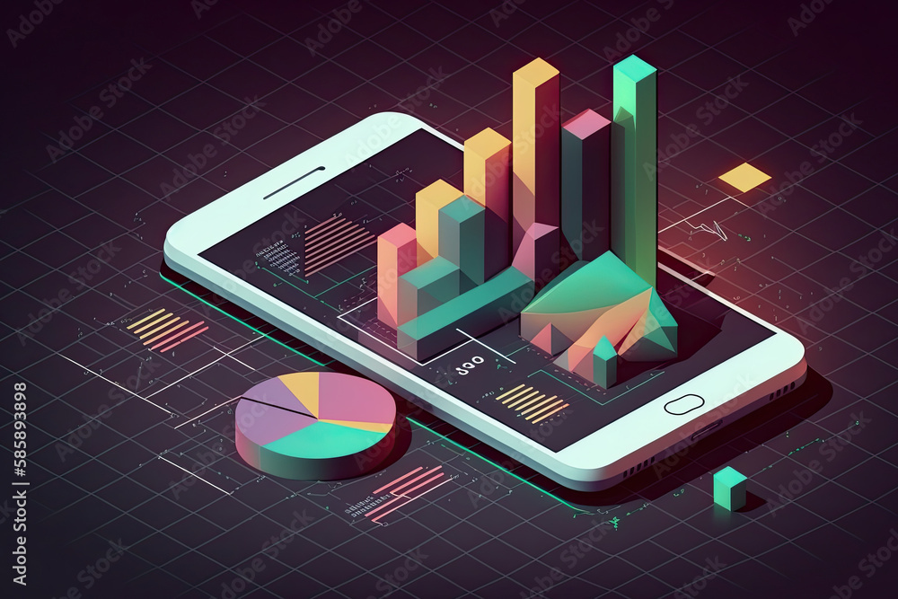 Poster big data analytics report. online business analytics infographic with diagrams and charts. investing