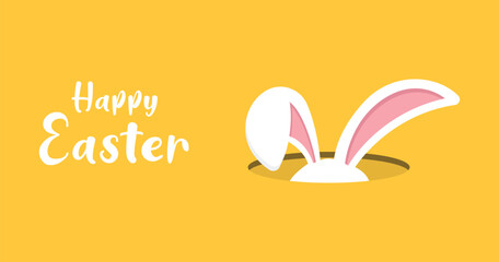White easter bunny ear on yellow background. Rabbit ear illustration on happy easter collection. Editable vector background can be used web and mobile