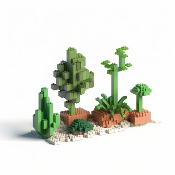 3D pixel art cacti on white background isolated, created with Generative AI Technology