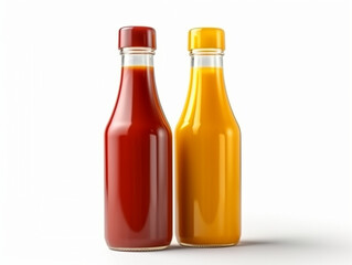 two glass bottles, ketchup and a room on a white background isolated, created with Generative AI Technology