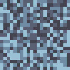 Digital camouflage in blue tones. Seamless vector pattern. Pixel grid for military themes and creative ideas.