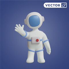 astronaut waving 3D vector icon set, on a navy blue background