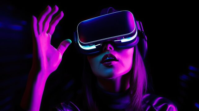 Female Wearing A Futuristic VR/AR Headset At A Party