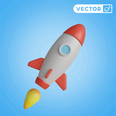 space rocket 3D vector icon set, on a blue background