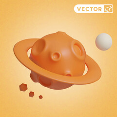 saturn planet 3D vector icon set, on a orange background