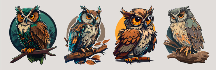 Set of vector Owl illustration