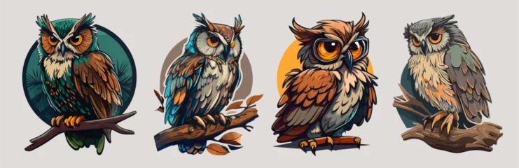 Gordijnen Set of vector Owl illustration © Giordano Aita