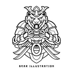 Outline vector bear head mascot logo illustration