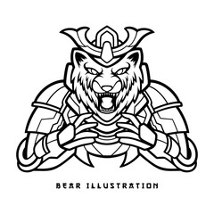 Outline vector bear head mascot logo illustration