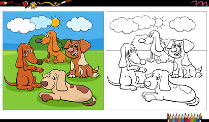 Obraz na płótnie Canvas funny comic dogs characters group outdoor coloring page