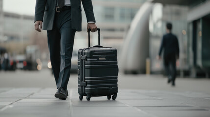 man in suit with travel bag suitcase travel concept generative ai