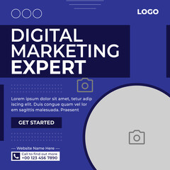 Creative and Elegant Vector blue Digital Marketing Post Design with Modern Graphics for Eye-Catching Online Promotions and Advertising - Download Now