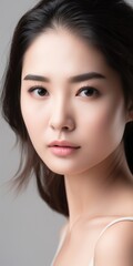 Fototapeta premium Beautiful young Asian woman with clean fresh skin isolated on white background, Face care, Facial treatment, Cosmetology, beauty and spa, Asian women portrait generative ai