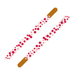 White chocolate chip cookie sticks dipped in sprinkles. Decorated popping candy for Pepero day in Korea. Frosted biscuits with different flavours. Vector illustration