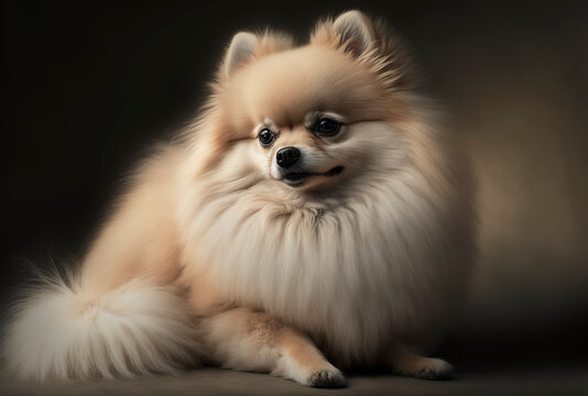 Pomeranian spitz, cream colored pomeranian dog, portrait of pomeranian spitz, generative ai