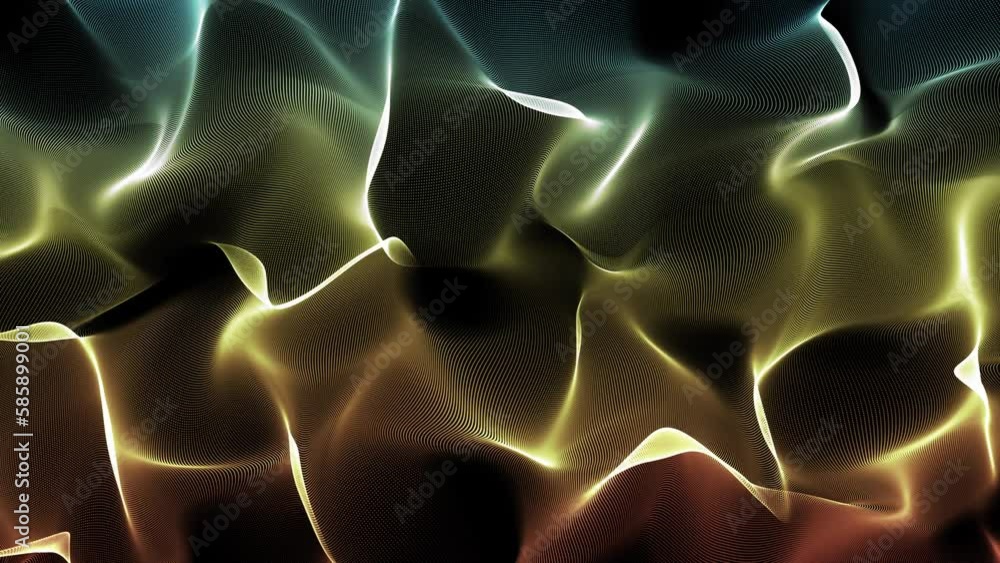Poster abstract red yellow blue coloured glowing digital waves loop motion background. slow motion.
