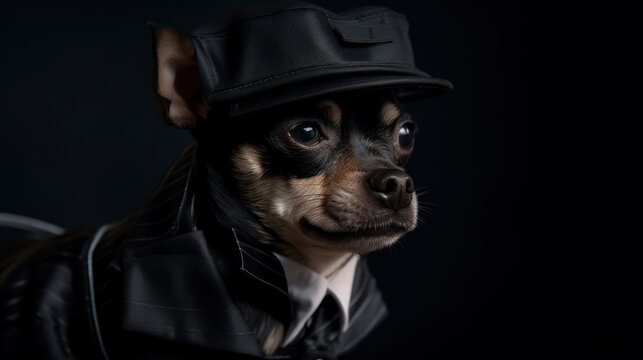 gangster dog chihuahua mafia on dark generative ai