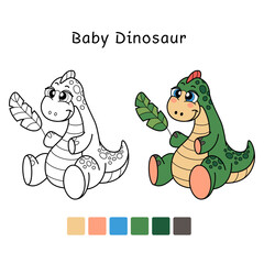 Simple coloring book for kids cute little dinosaur with coloring example