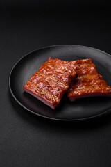 Delicious fresh grilled or smoked ribs with salt, spices and herbs