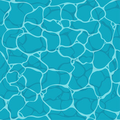 Swimming pool seamless pattern. Vector pattern of quiet clear blue ripples water, water glare with waves, underwater view texture. Summer vacation background for wallpaper, web, fabric textile 
