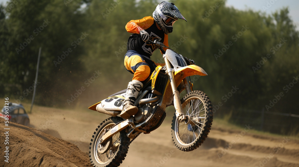 Poster a motocross bike with beefed up suspension generative ai