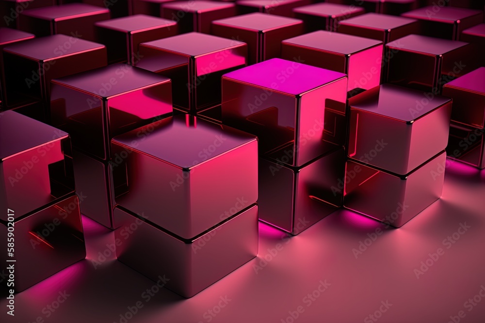 Poster modern technological backdrop with precisely aligned glossy cubes. scarlet and flamingo pink,. gener