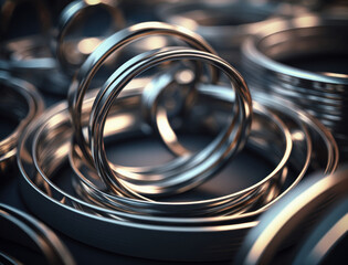 Concentric steel rings shapes Abstract geometric background created with Generative AI technology