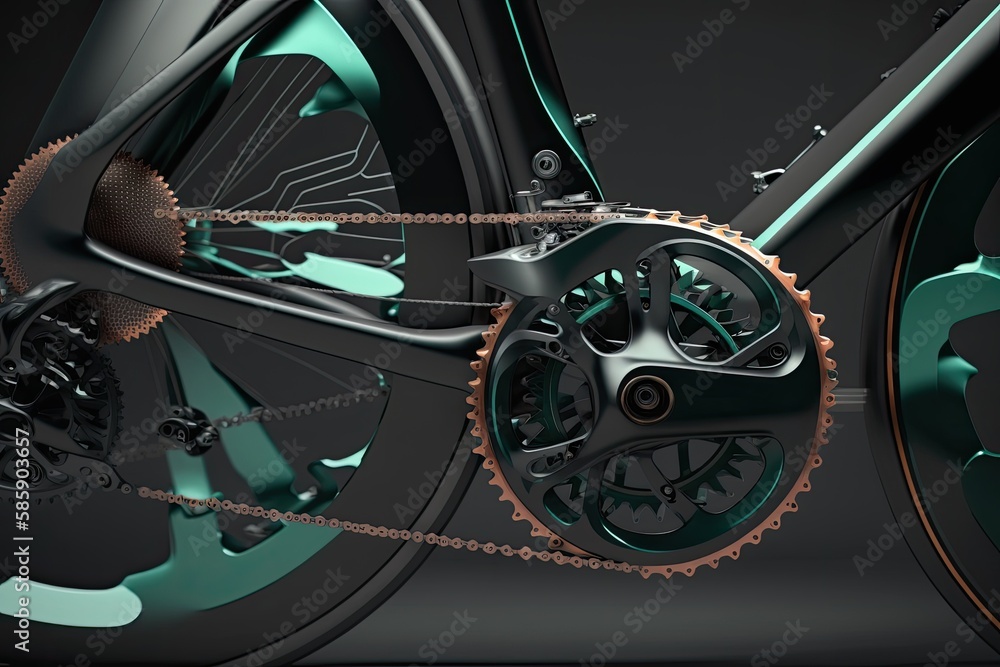 Canvas Prints close-up of cross bike's sleek and aerodynamic frame, with gears and components in full view, created with generative ai