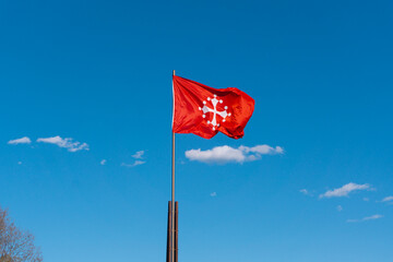 Bandiera di Pisa, in Italia. Croce pisana, simbolo storico della città