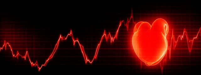 Human heart with cardiogram for heart health care. Generative AI,