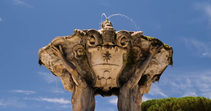 Detail of the Fountain of the Tritons in Piazza Bocca della Verita in the area of the Forum Boarium near the Tiber, Rome, Italy