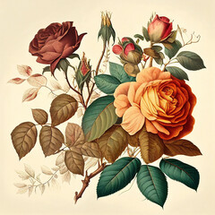 Roses botanical illustration. Generative AI illustration - 585905802