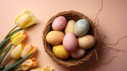 Naklejka na ściany i meble Cute colored easter eggs. Happy Easter, GENERATIVE AI