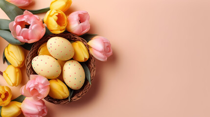 Fototapeta na wymiar Cute colored easter eggs. Happy Easter, GENERATIVE AI